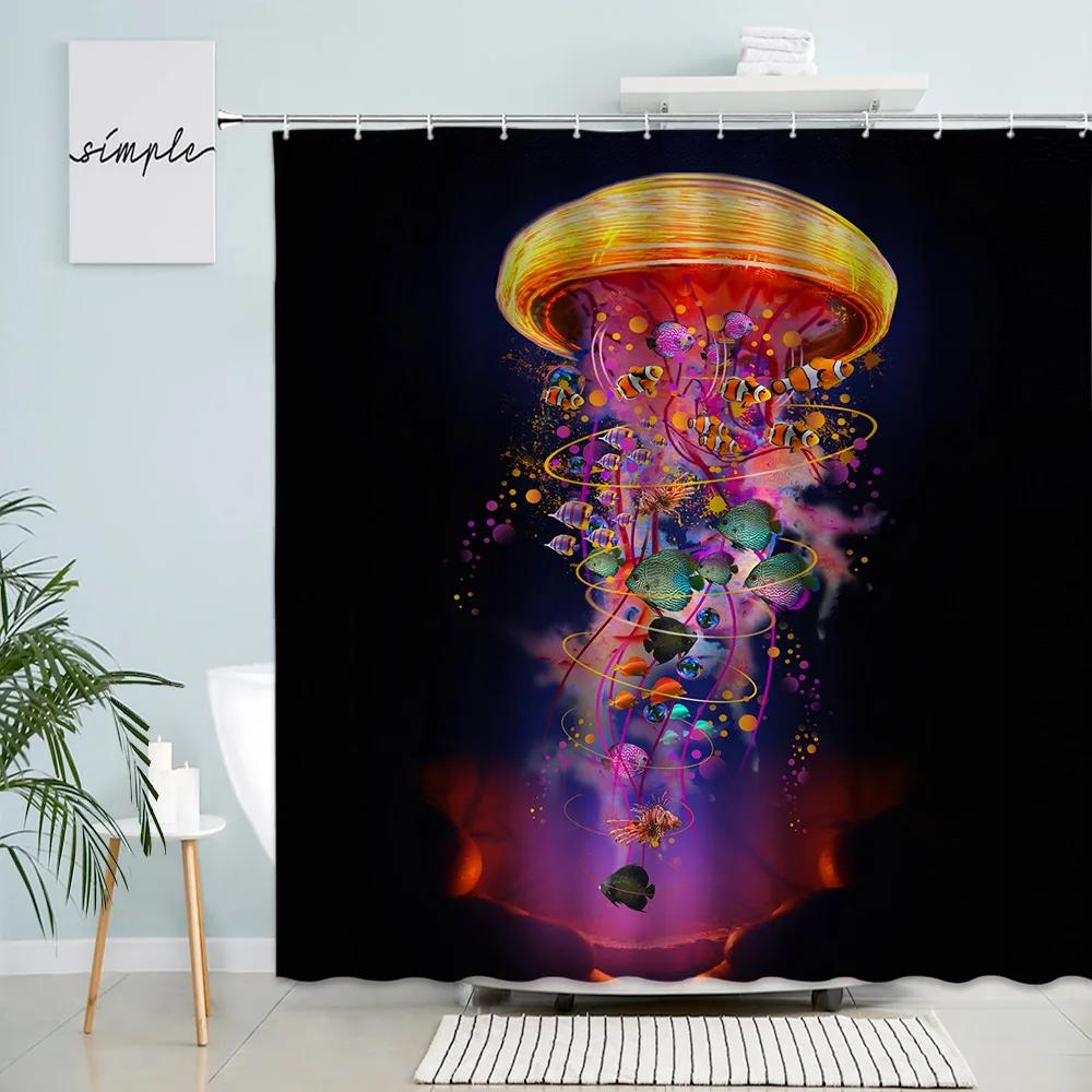 Sea Turtle Seahorse Octopus Shower Curtains Ocean Animals Tentacles Vintage Map Print Fabric Bathroom Curtain Home Decor Hooks