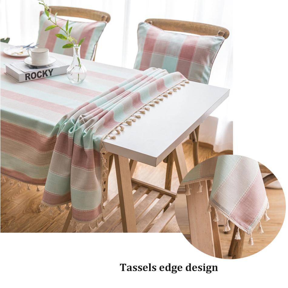 Cotton Linen Tablecloth,Multiple Color Stripe Tassels Rectangle Dust-Proof Table Cover,For Dinning Party Tea Table  Decoration