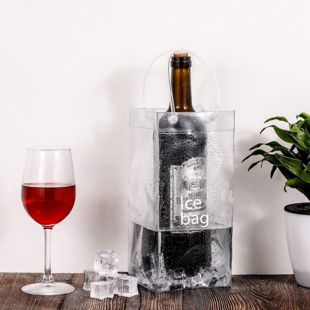 Portable PVC Ice Bag Transparent Foldable Wine Bottle Freezer Bag Leakproof Chiller Drink Bottle Cooler Outdoor Camping