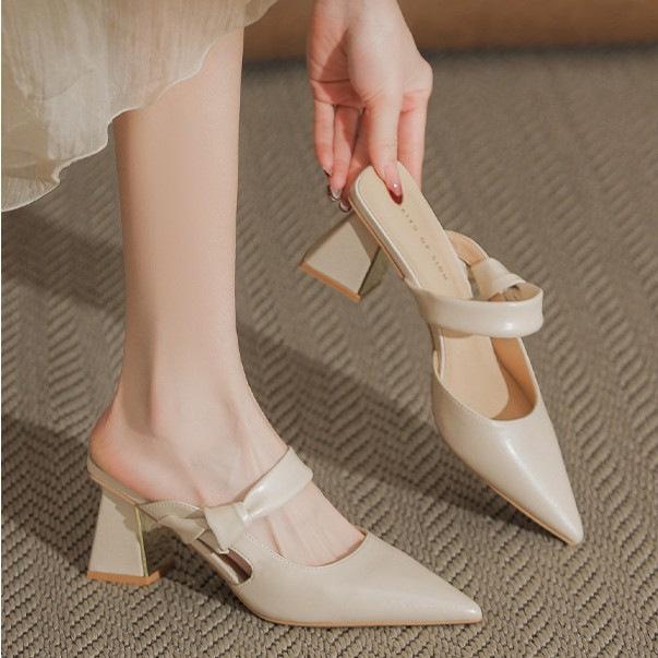 

Баотоу французские полутапочки женские летние телесного цвета с острым носом Мэри Джейн пустые туфли Мюллер высокие сенсационные одинарные туфли на высоком каблуке 35