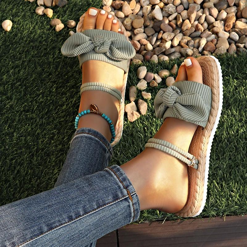 Fashion Fashion Bowknot Sandals Women Summer 2025 Lightweight Non-Slip Sweet Sandals Woman Cotton Fabric Platform Sandalias De Mujer