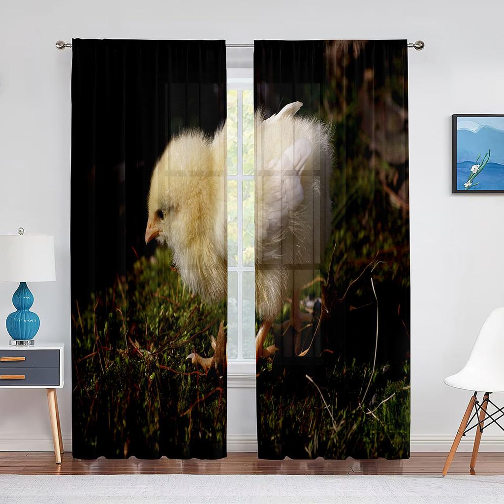 Cute Chick On The Grass Chiffon Sheer Curtains for Living Room Bedroom Home Decoration Animal Transparent Voiles Tulle Curtain