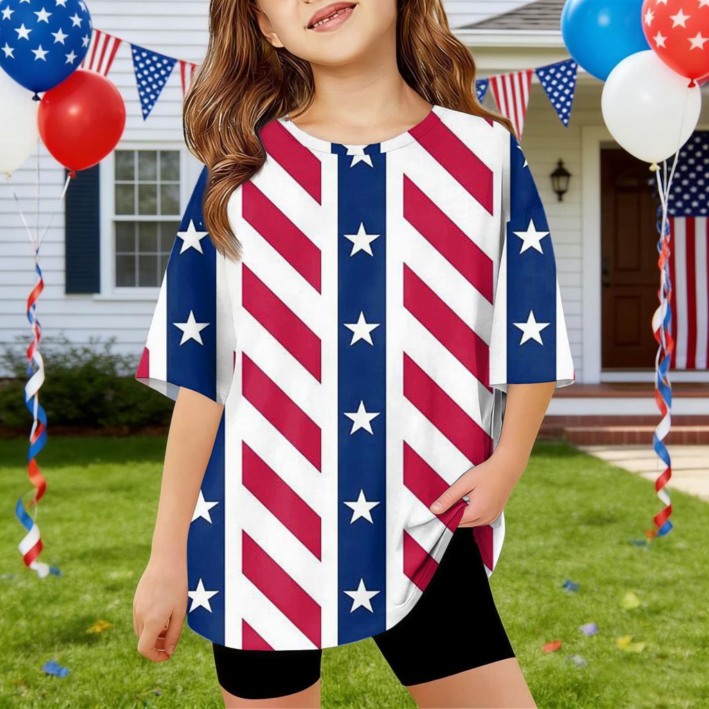 Kids Independence Day Print Round Neck Short Sleeve Casual T-shirt