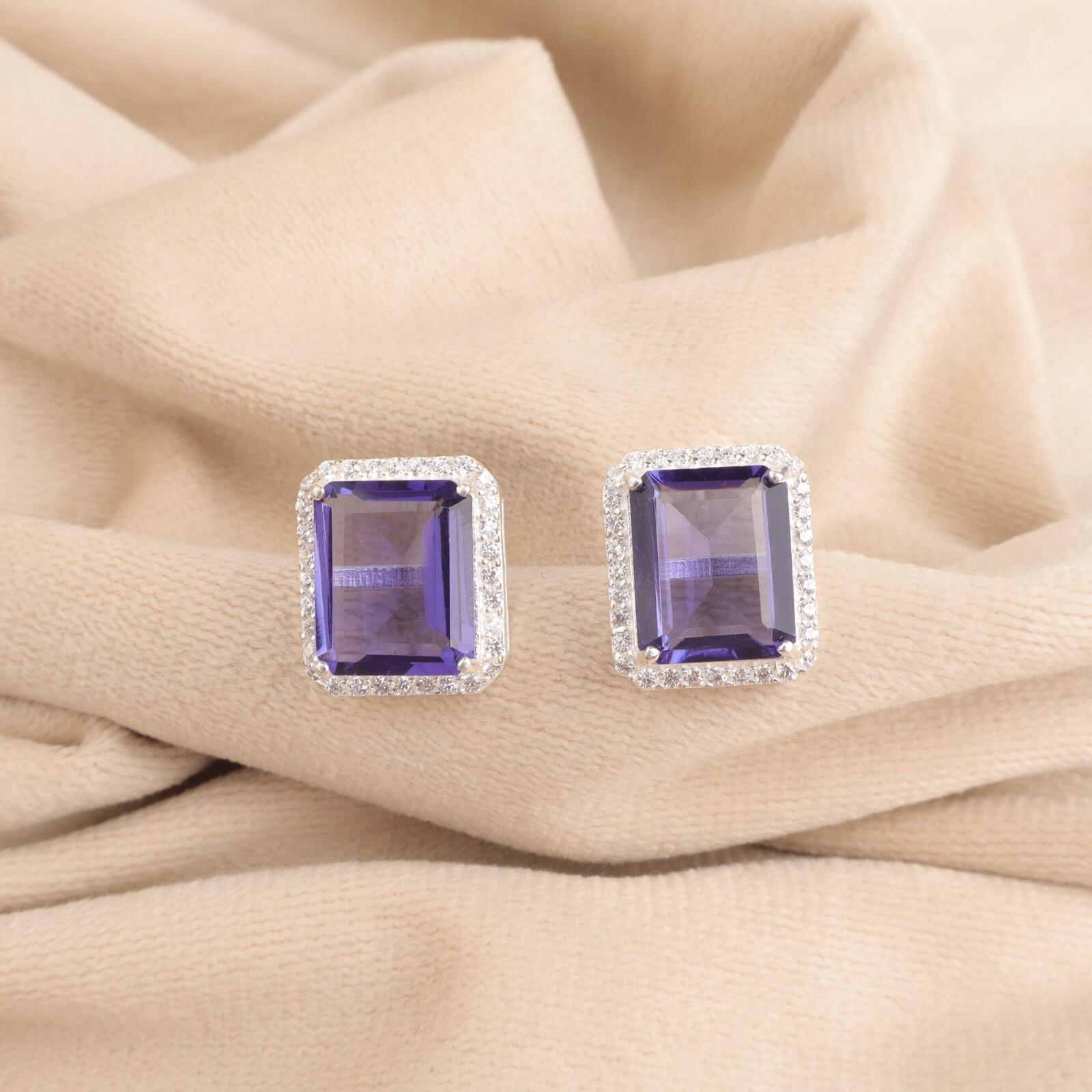 

Iolite Gemstone 925 Solid Silver Jewelry Zircon Earrings 0.57 Anniversary Gift CZE-6-5