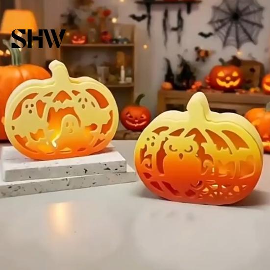 Easy Demoulding Silicone Molds 1 Set Halloween Pumpkin Lampshade Mold, DIY Hollow Ambient Mold Box Gypsum Cement Epoxy Resin Casting for Crafts Shaped