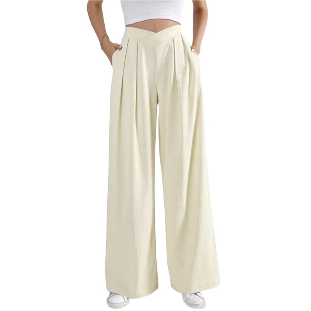 High Waist Wide Leg Pleated Trousers for Women Loose Fit Long Pants with Zipper Closure and Elegant Design for Daily Wear