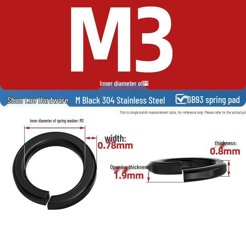 Black Zinc-Plated 304 Stainless Steel Spring Washer - M2 to M20 Sizes