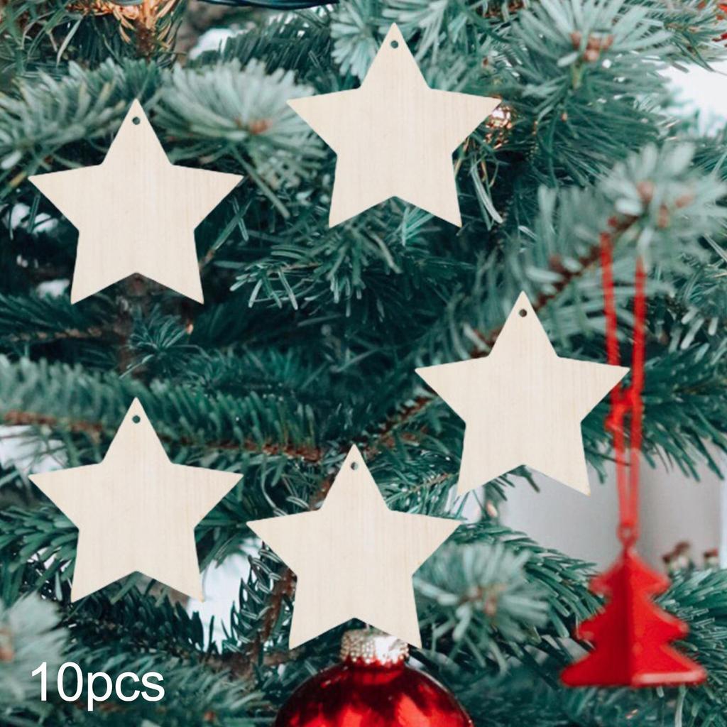 10 Pieces Christmas Tree Decoration Pendant Xmas Decor Blank Wooden DIY Craft Gifts Ornaments for
