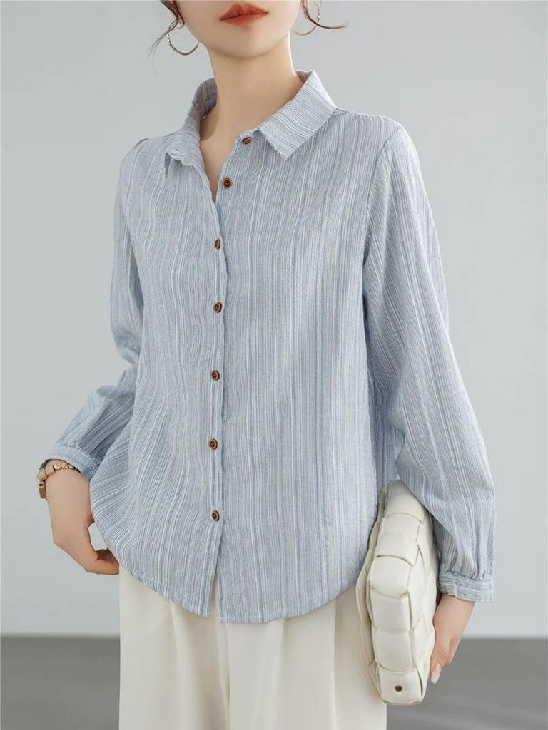 Korean Style Elegant Vertical Stripe Women's Long Sleeve Cardigan - Casual, Loose Fit, Sun Protection Layering Shirt for Spring and Summer