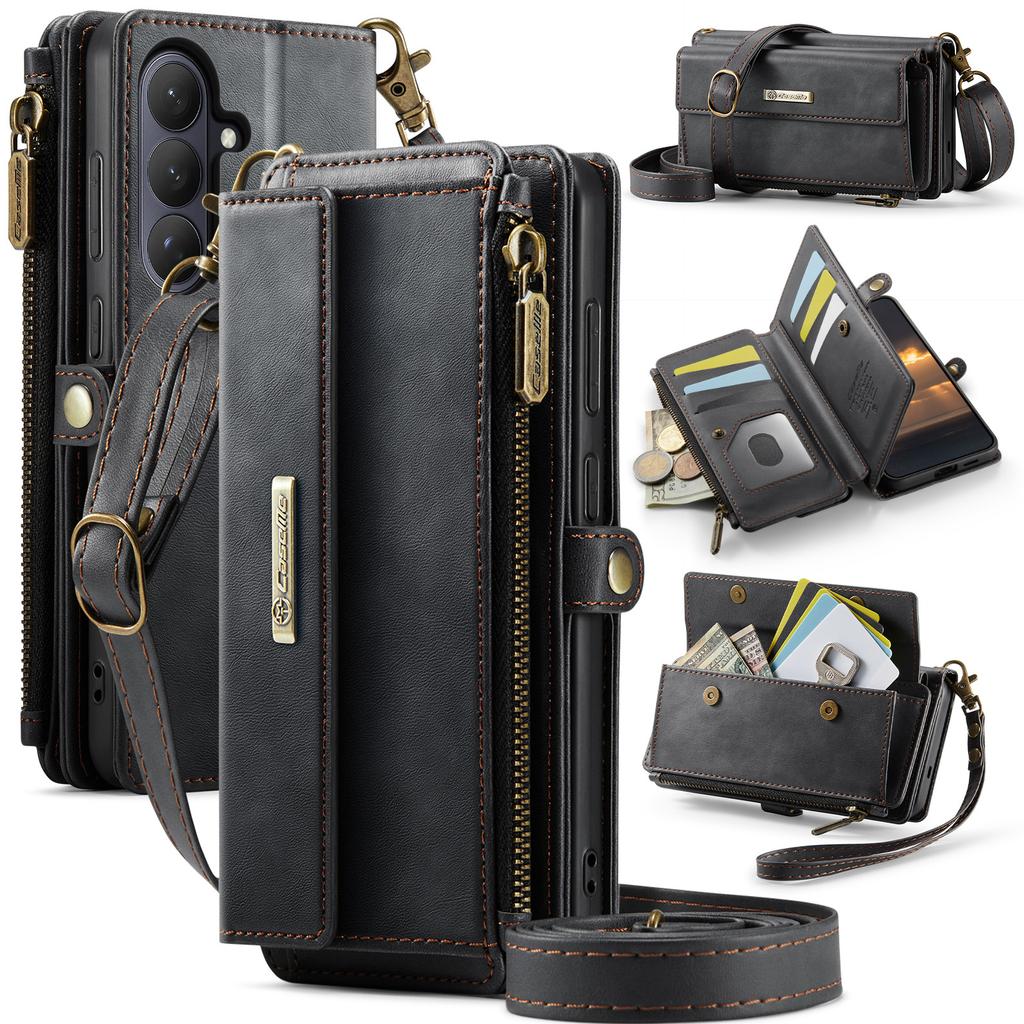 For Samsung Galaxy S26 Case CASEME C39 RFID Blocking Zipper Wallet Stand Leather Cover with Strap