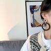 Korean Retro Geometric Wooden Stud Earrings with Metal Letter Dangle