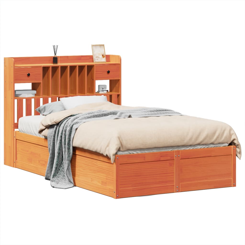 Solid Wood Bed without Mattress Wax Brown 135 x 190 cm Pine Wood