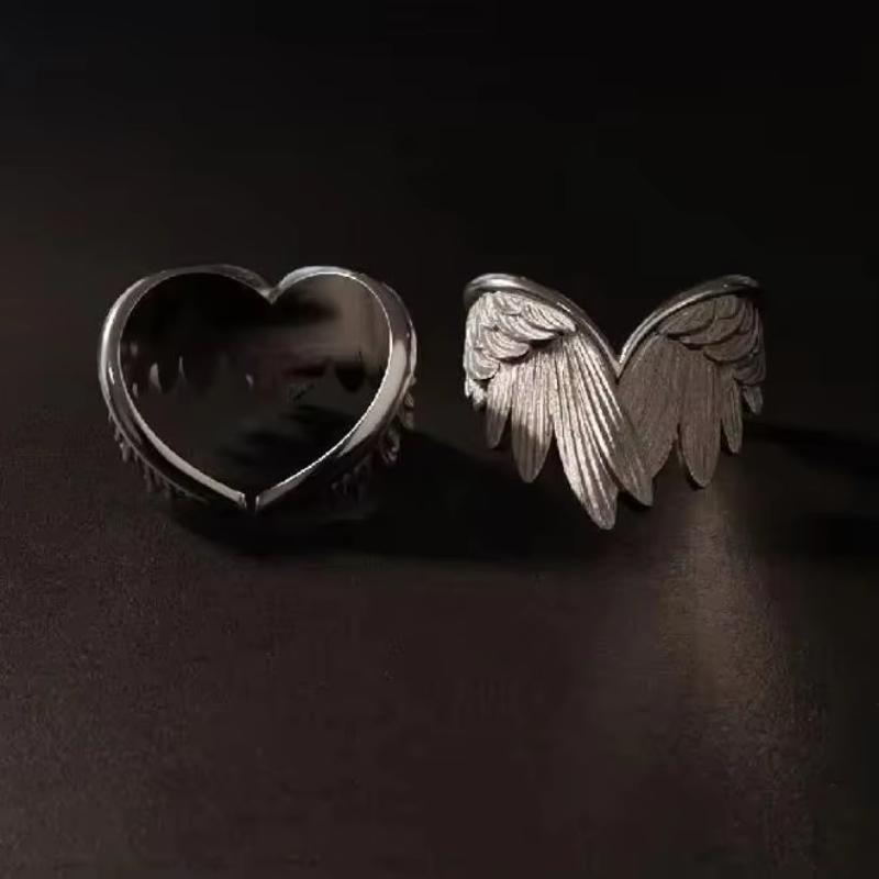 Retro Angel Wings Ring For Women Silver Color Punk Gothic Adjustable Open Ring Jewelry Accessories Gift
