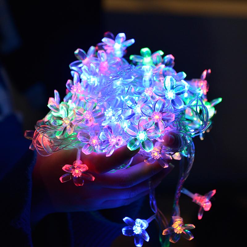 Outdoor Cherry Blossom Solar LED String Lights - Colorful Flower Decorations for Wedding and Festival