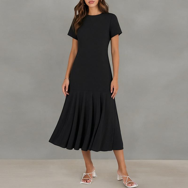 Frühlings-Neuheiten Damenbekleidung, modisches und elegantes einfarbiges Spleiß-Falten-Schmal geschnittenes Kleid