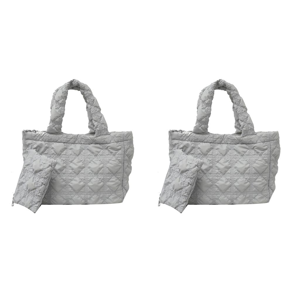 

Женская стеганая сумка-тоут, повседневная сумка большой емкости с набором кошельков (Светло-серый)