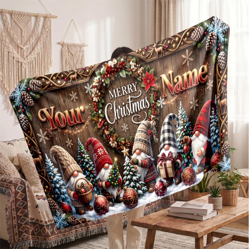 Christmas Custom Name Printed Flannel Blanket Warm Comfort Bed Throw Home Decor Holiday Gift