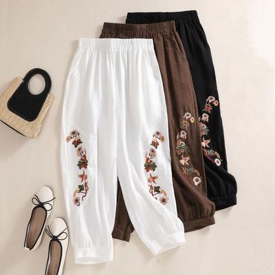 Women's Spring and Summer Chinese Ethnic Style Embroidered Lantern Pants Casual Seven-minute Pants