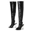 Maogu Sexy Open Toe Stripper Heels White Booties Fashion Motorcycle Shoes Women Pumps Leather Thigh High Over The Knee Boots 42