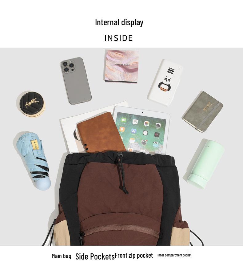 Trendy Color Block Casual Sports Backpack: Versatile, Lightweight, and Spacious Drawstring Travel Bag