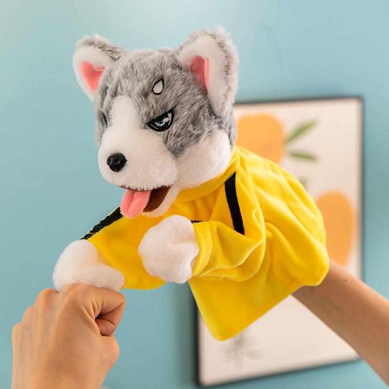 Cane Husky da Boxe Creativo Burattino a Mano Interattivo Giocattolo di Peluche Burattino a Guanto Burattino Sonoro Bambola di Pezza
