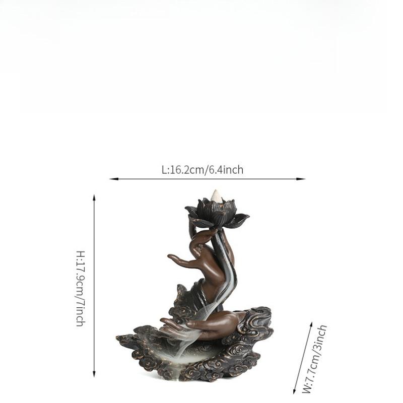 Creative Lotus Backflow Incense Holder Zen Feng Shui Hand Sculpture Aromatherapy Burner Home Decor for Office Living Room