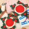 Festive Christmas Home Decor Crochet Cup Coasters with Mini Basket Handmade Holly Plants Starter Kit Hooks Berries Mat Set for Drinks Tabletop