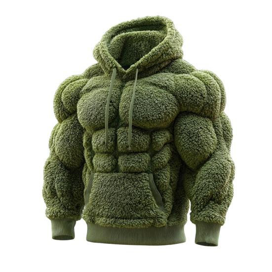 Men Muscle Hoodie Flannel Hooded Sweatshirt with Kangaroo Pocket Hunky Funny Pullover for Christmas Costume Street Wear Party