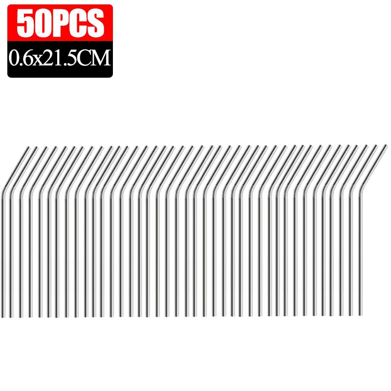 50/5x Stainless Steel Straw 304 Metal Drinking Straw for Party Kitchen Smoothie Milkshake Cocktail Hot Drinks Straight and Bent
