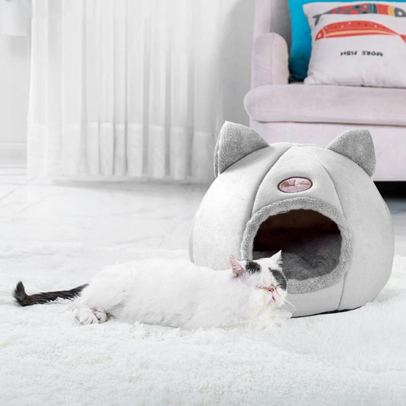 Cat Pet Dog Warm House Cave Beds for Indoor Cats Cozy Wool Igloo Nest Kennel M/L/XL