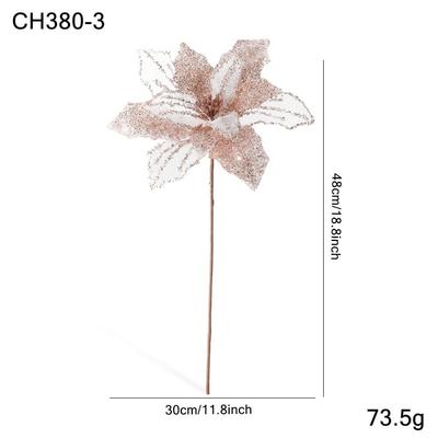 New 30CM Artificial Poinsettia Flower Glitter Sparkling Christmas Glitter Flower Sequins DIY Christmas Flower New Year Festival
