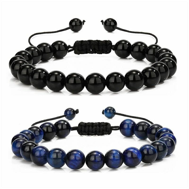 Fashion Woven Adjustable Bangle 8mm Natural Tiger Eyes Lava Rock Protection HANDMADE Bracelet Men's Gift