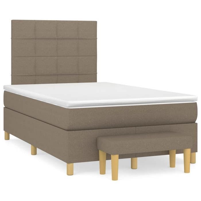 Sommier à lattes avec matelas - Taupe - 120x200 cm - Tête de lit réglable - Banc multifonctionnel