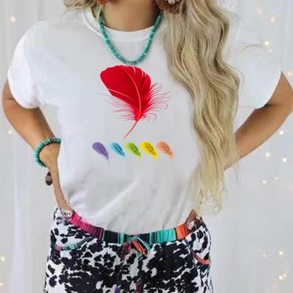 

Повседневный свободный уличный наряд, летняя 3D футболка, новый топ с короткими рукавами и принтом перьев, женская футболка, пуловер с круглым вырезом и круглым вырезом 6XL