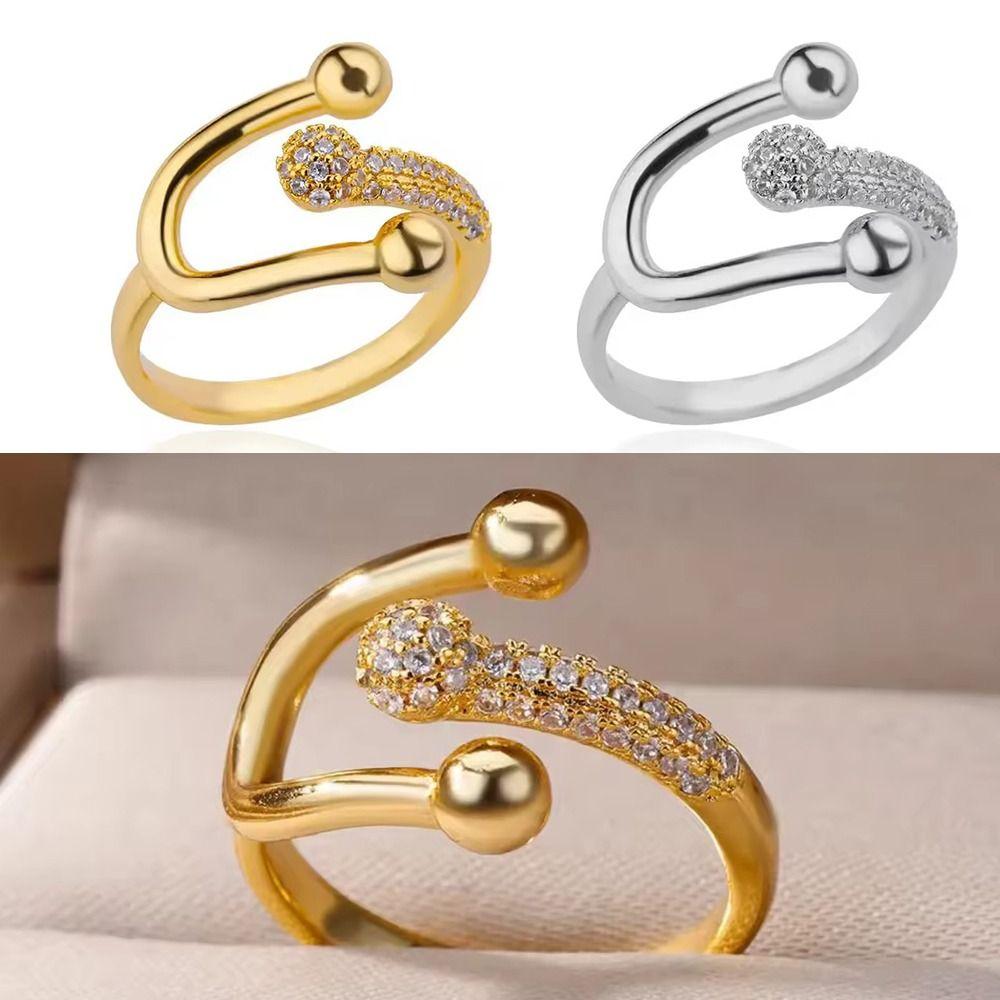 Bague en cuivre avec zircon micro-incrusté pour femmes Bijou minimaliste Cadeau Pour femmes Port quotidien