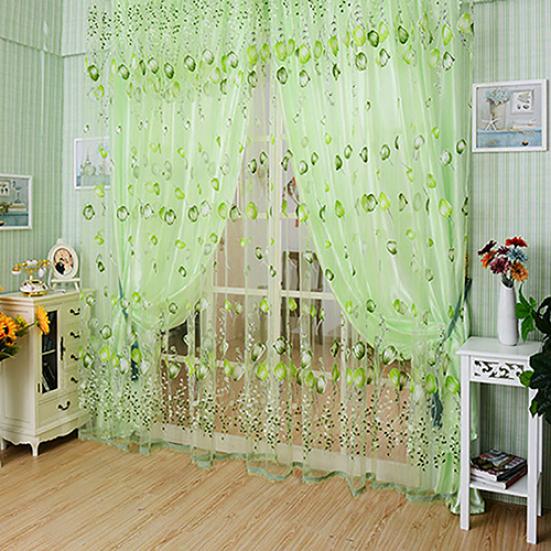 Romantisk Floral Tulle Voile Romdeler Dør Vindu Gardin Draper Panel Sheer