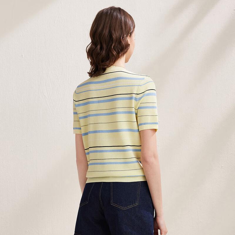 Zhaojun Women's Silk Blend Striped Short-Sleeve Knit Top