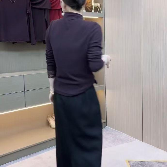 Chic Lace Mesh High Neck Long Sleeve Tummy-Concealing Top for Women