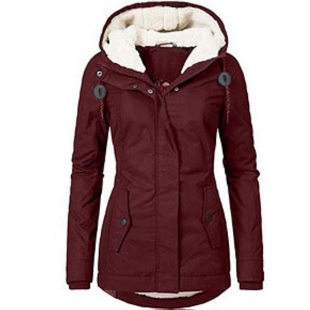 Women's Plus Size Thick Fleece Lined Parka, Winter Autumn Lamb Wool Hooded Mid-length Casual Warm Puffer Coat