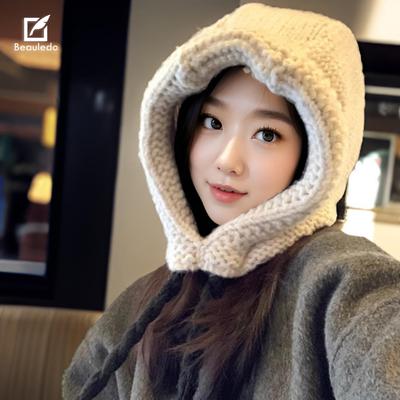 Корейская Инс Вязаная шерстяная шапка ручной вязки для женщин на осень и зиму Балаклава Теплая Защита ушей Голова