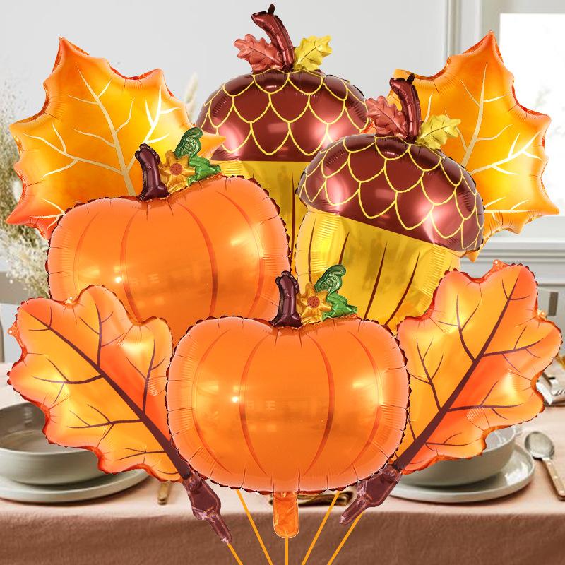 Celebrate the Harvest Thanksgiving Balloon Set Pumpkin Maple Leaf Pine Cones Aluminum Film Balloon Birthday Party Decoration Props