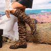 2025 New Leopard Print Flat Heel Round Toe Mid-heel Thigh Boots Heightened Plus Size Fashion Boots