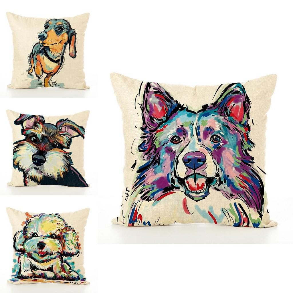 Adorable Pet Dog Pillow Cover In Linen Blend For Cozy Sofa And Office Decor