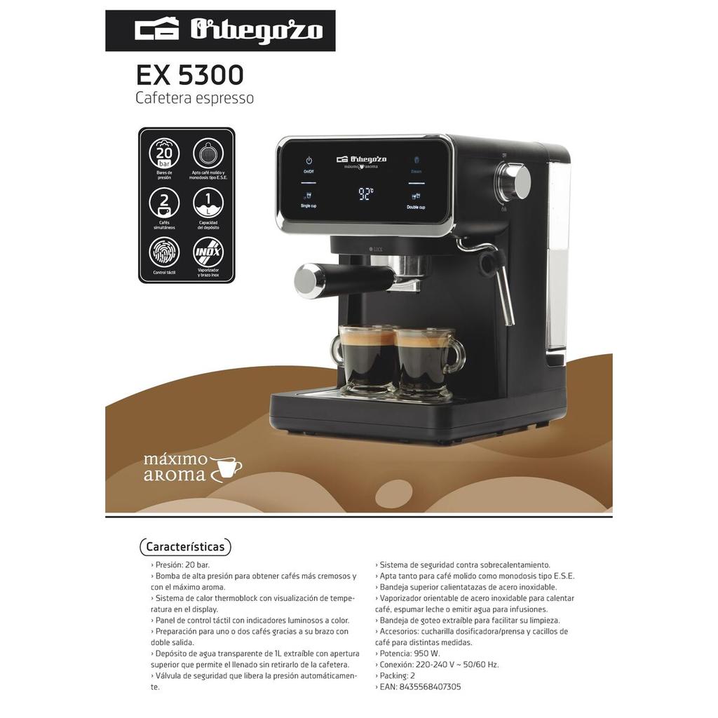 Express Manual Coffee Machine Orbegozo 18309 Black 950 W 20 bar 1 L