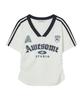 AWESOME STUDIO Short Sleeve Blockcore V-Neck Shirred T-Shirt Ivory