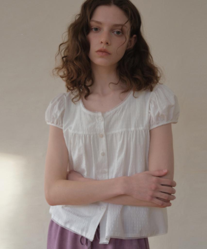 Aueonoseuteljia Fina Check Shirring Blouse_White(O26Bl01)