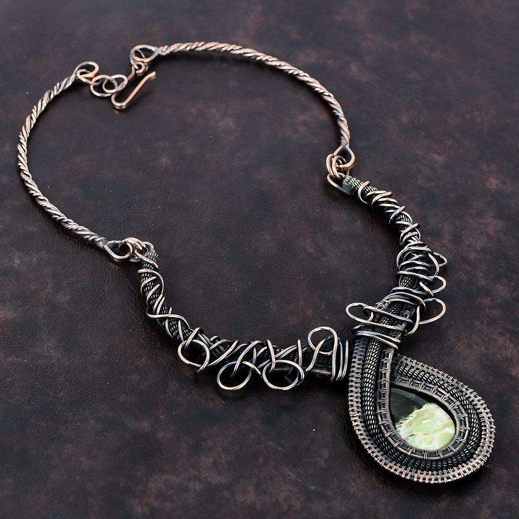 Australian Chrome Chalcedony Necklace Copper Wire Wrapped Necklace Adjustable Gemstone Necklace Copper Jewelry Bridal Gift Handmade Necklace