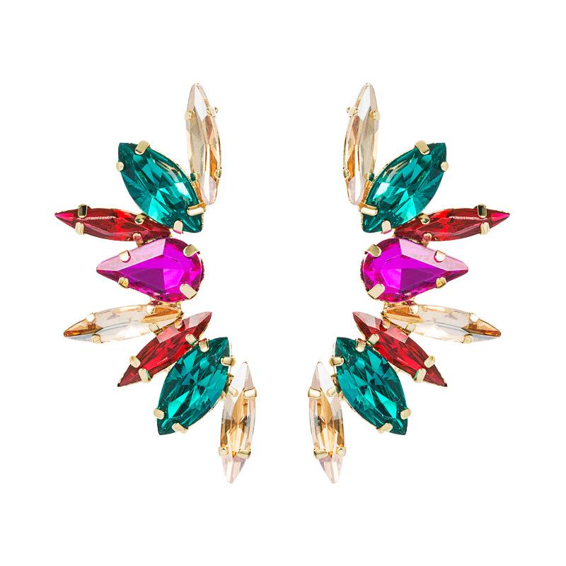 Women's Stud Earring Mulit Color Rhinestones HalfSide Flower Earrings Alloy Ctystal Chic Earrings