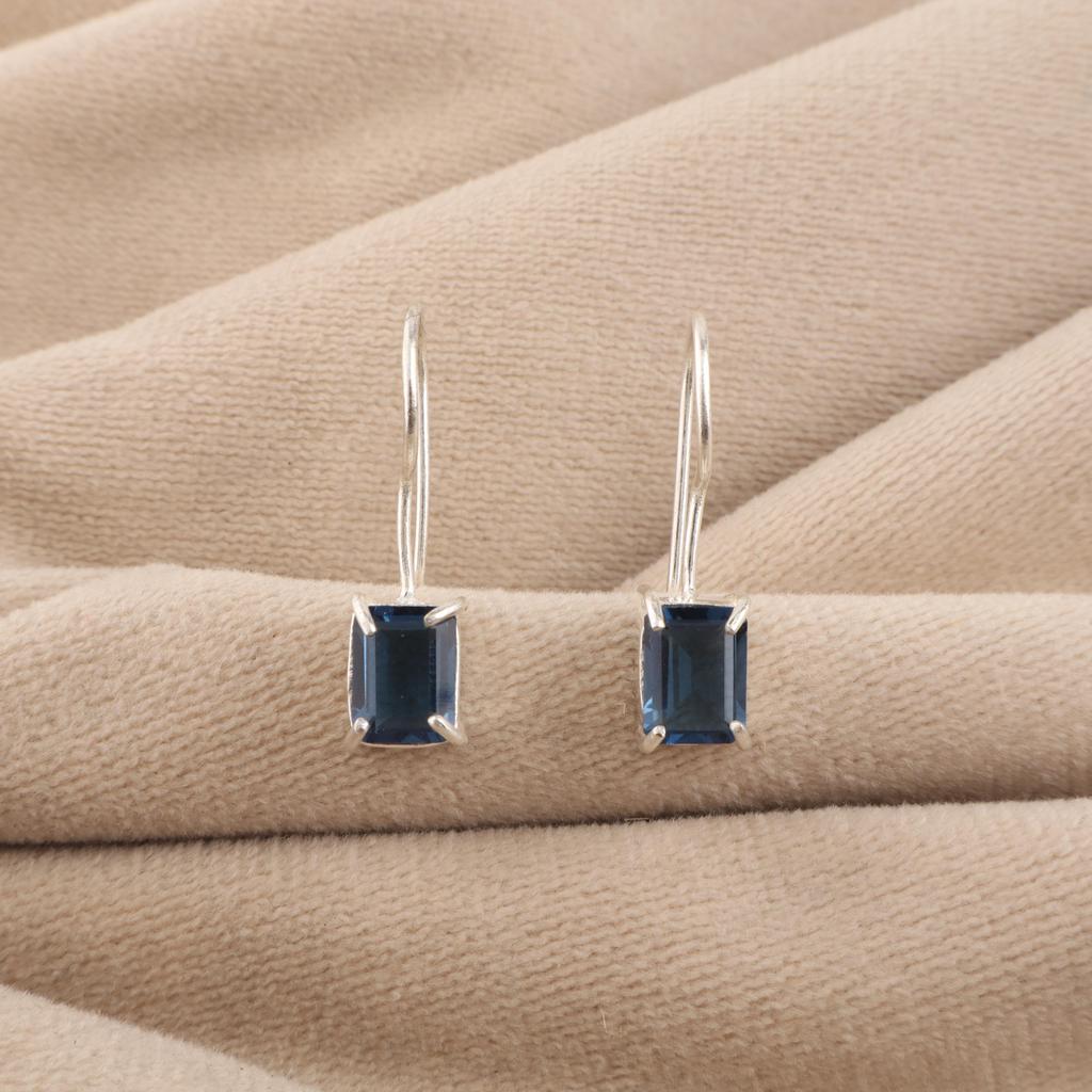 London Blue Topaz Gemstone 925 Sterling Silver Jewelry Handmade Earring 1" Anniversary Gift For Wife EE-180-5