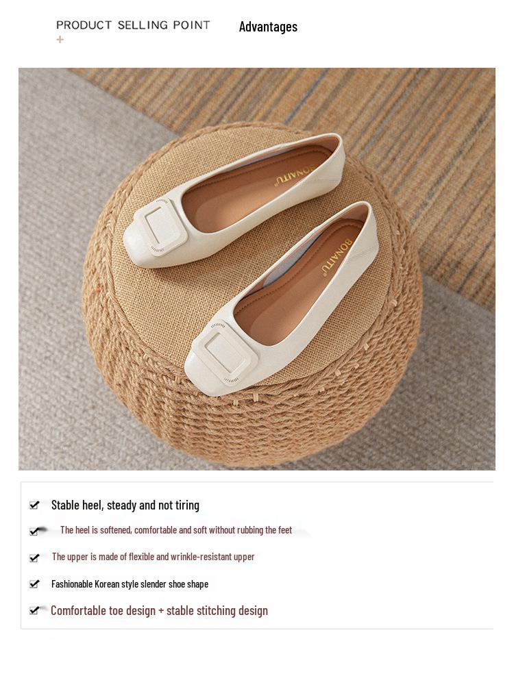 Women's Genuine Leather Slip-On Flats: Versatile, Low-Cut, Square Toe, Soft Sole, Plus Size 41-43, 2025 Collection.